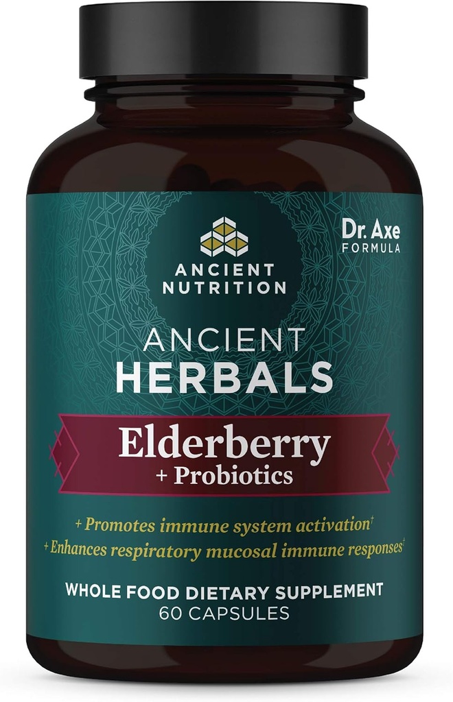 Nutrition antic Elderberry i Probiòtics suplementaris, antic Hebals Black Elderberberry Capsules, implementació del sistema d'Imunda, menjar complet suplementaris, Guten Free, Patono i Keto Amadly, 60 Capules