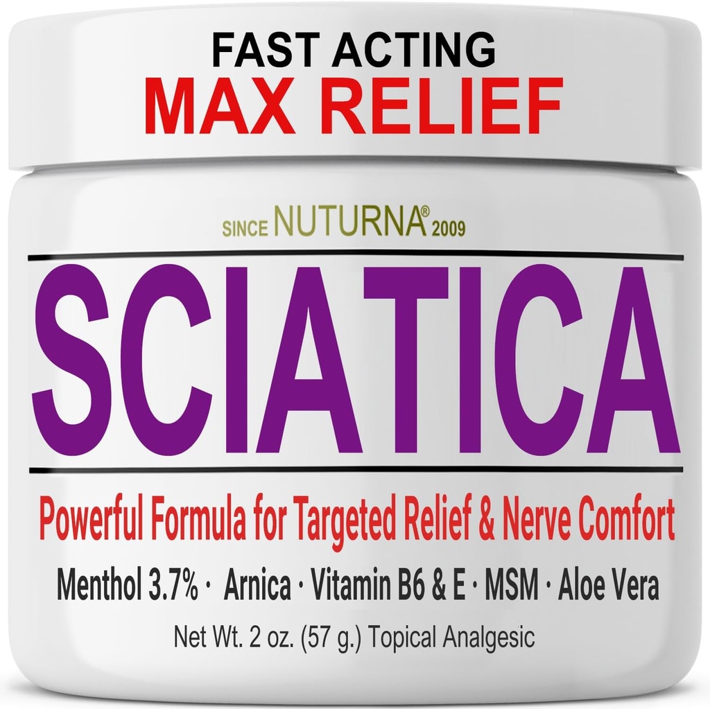 Sciatica Nerve Cream - Maximum Power Comfort Cream for Feet, Hands, Legs, Toes, Back - Natural Ultra Power Arnica, MSM, Menthol, Soothing Comfort, 2 Oz