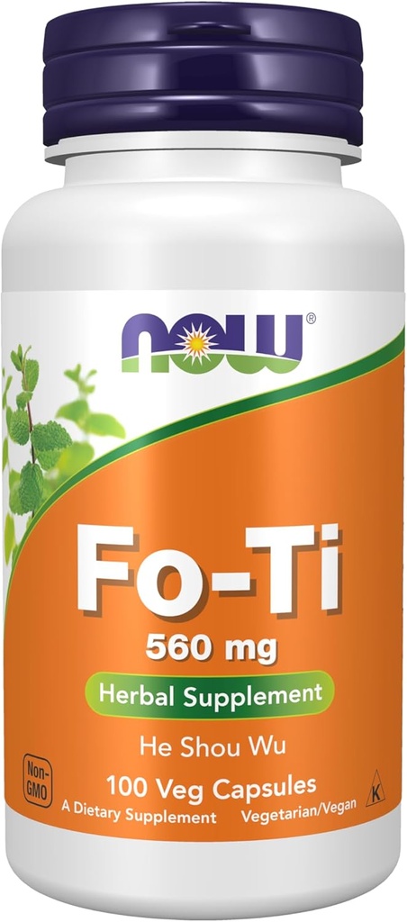 NOW maisto papildai, Fo- Ti (Polygonum multiflorum) 560 mg, Ho Shou Wu, žolinis priedas, 100 Veg kapsulės