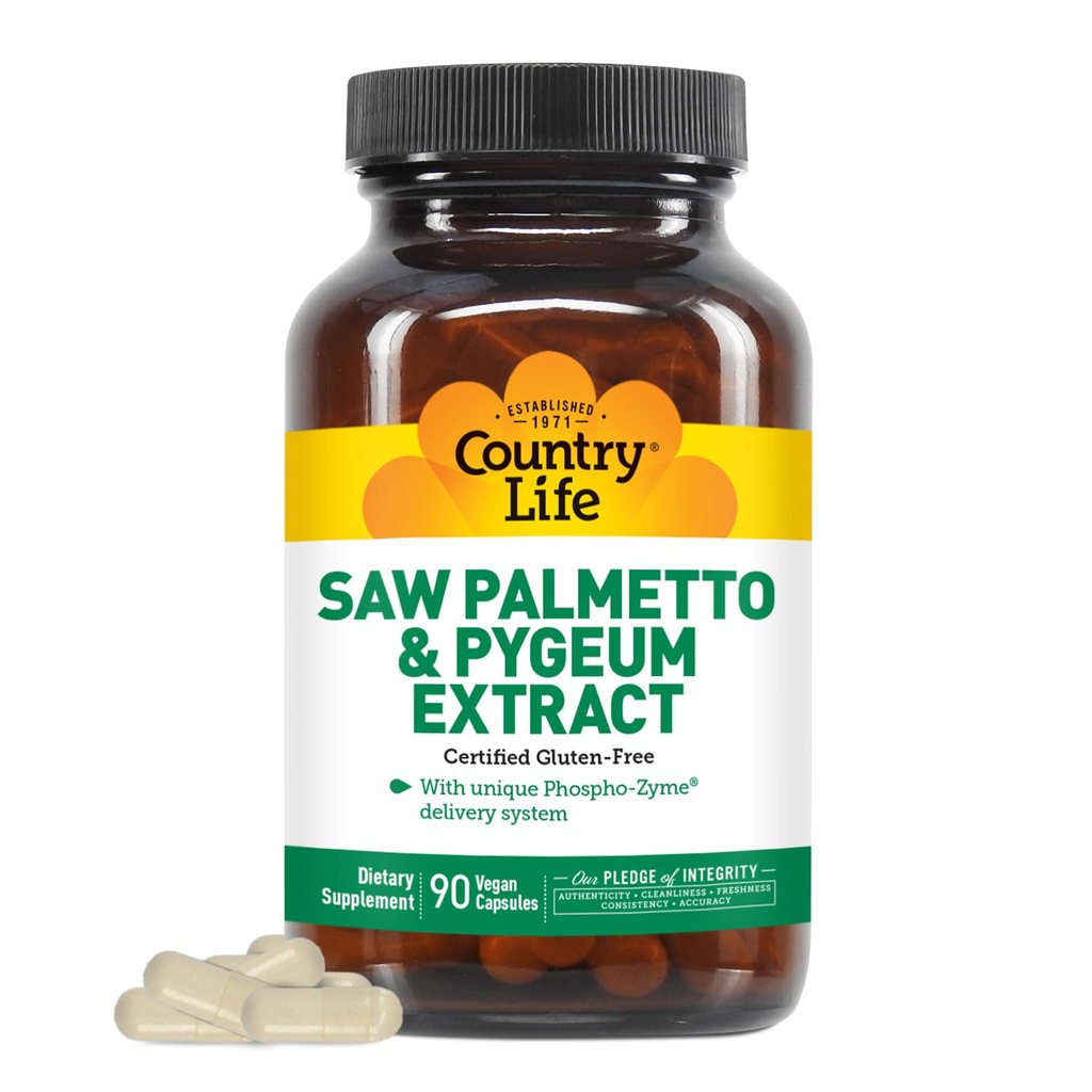 Country Life Saw Palmetto & Pygeum Extract - Prostate Health Supplement for Men's Health - Promotes Healthy Urinary Tract Function, 90 Capsules
