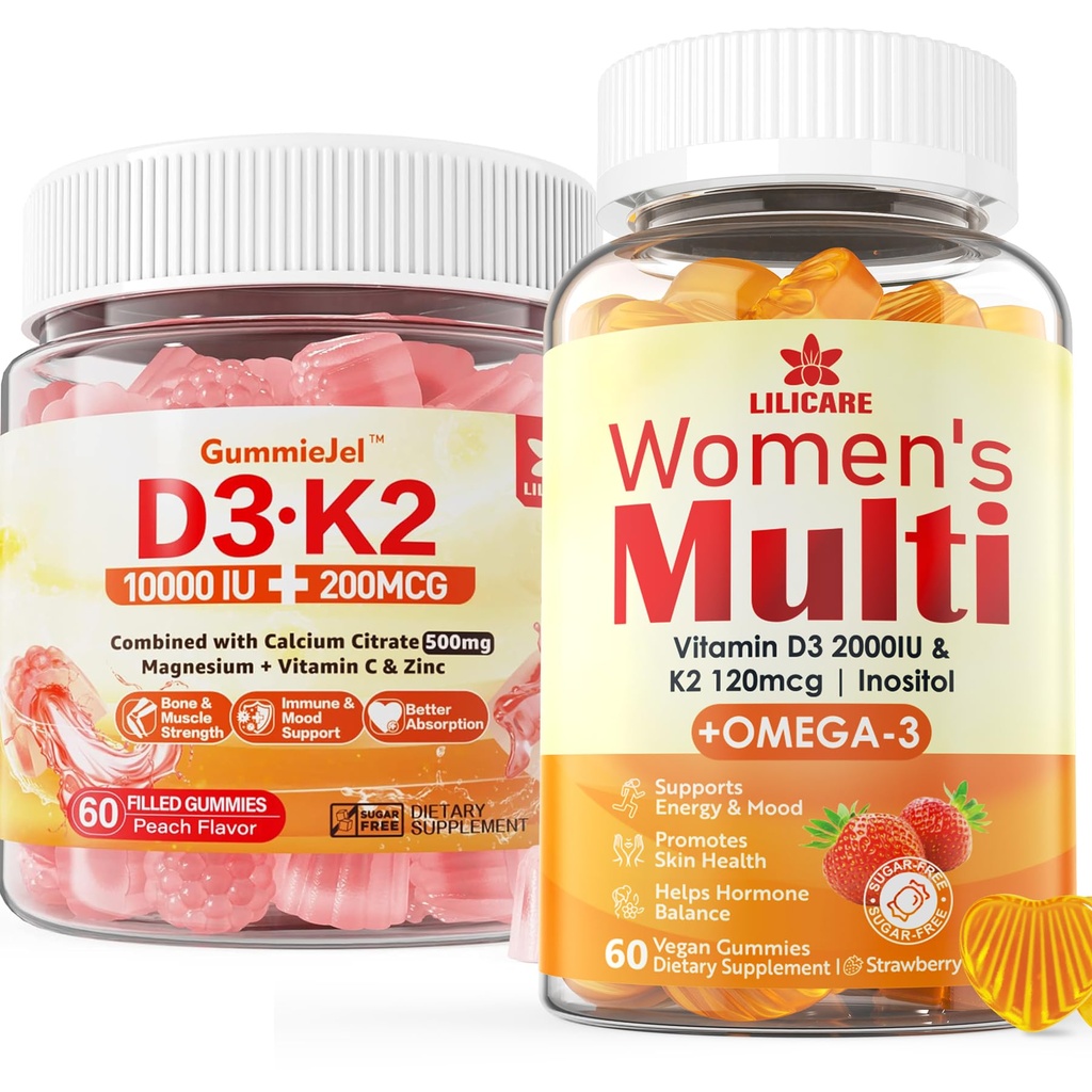 LILICARE Sugar-Free Vitamin D3 K2 Filled Gummies + Multivitamin for Women Gummies