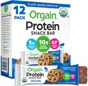 Orgain Organic Vegan Protein Bars, Chocolate Chip Cookie Dough - 10 g roślin na bazie białka, niskie Calorie zdrowe przekąski, bez laktozy lub składników sojowych, Gluten Free, Non-GMO - 1.41 Oz (Opakowanie 12)