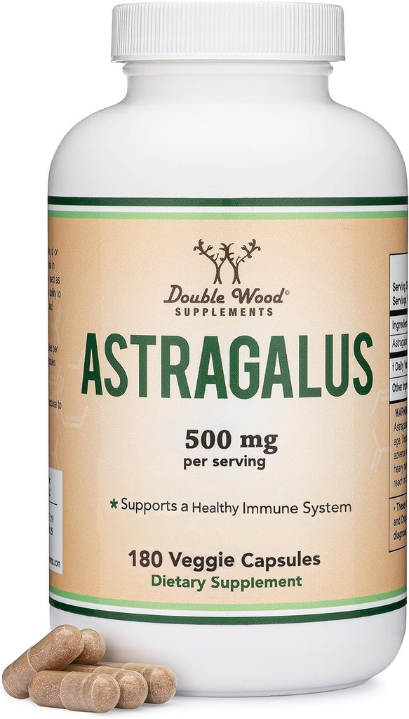 Double Wood Lisäravinteet Immuuni Boosting Astragalus 500 mg 180 kapselit - Rikas Flavonoidit ja polysakkaridit - ei-GMO, Gluteeniton, Kolmas osapuoli Testattu