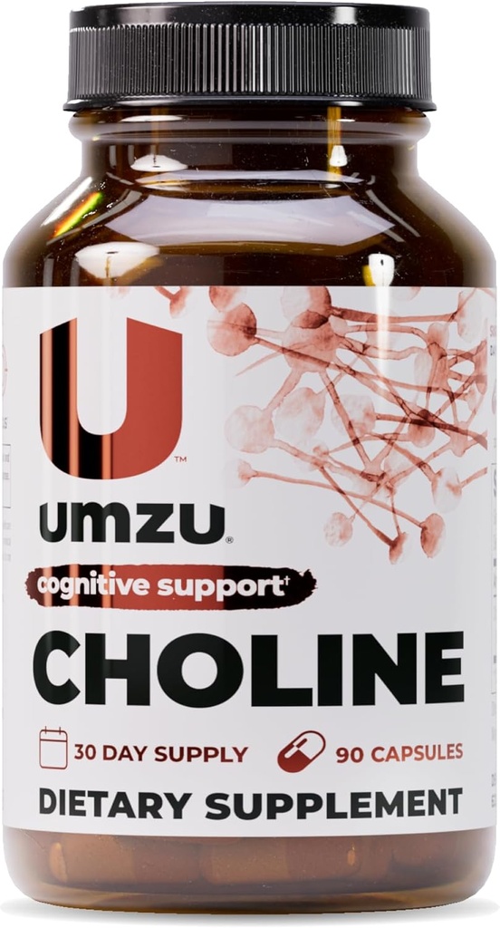 UMZU Choline добавка для когнітивної та гормональної підтримки Acetylcholine Booster допомагає Brain Focus, пам'яті та метаболізму Promotes Liver Health & Estrogen Balance (30 день постачання 90 капсул)