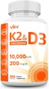 VEV Vitamin D3 K2 - Easy-to-Swallow Capsules, 300 kapslar (Packaging May Vary)