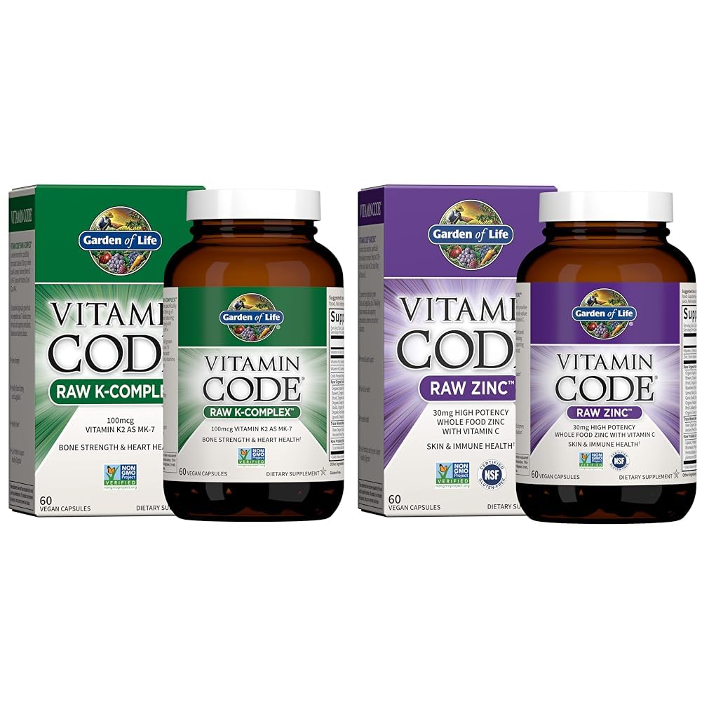 Garden of Life Vitamin K2, K1, Zinc & Vitamin C - Vegan Vitamin Complex for Bone, Heart, Immune Support & Healthy Digestion - 60 Day Supply
