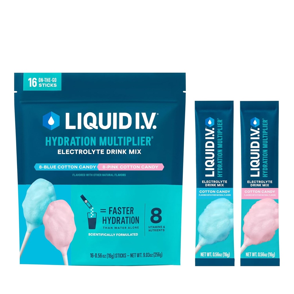 Liquid I.V.® Hydration Multiplier - Baumwolle Candy | Elektrolytpulver-Getränkmischung | 1 Packung (16 Servierungen)