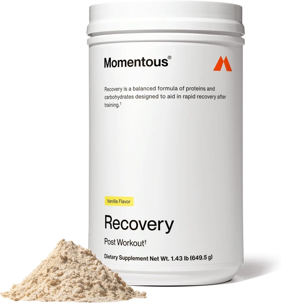 Momentous Recovery Grass- Fed Whey Protein Powder - 20 g Post- Workout Whey Isolate Protein - NSF Certified for Sport - Gluten- Free - 15 Serveringer - Vanilla - Pakke May Vary