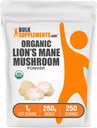BulkSupplements.com Organic Lions Mane Mushroom Powder - Lions Mane Powder, Mushroom Supplement - Vegan & Gluten Free, 1g per Serving, 250g (8.8 oz) (Pack of 1)