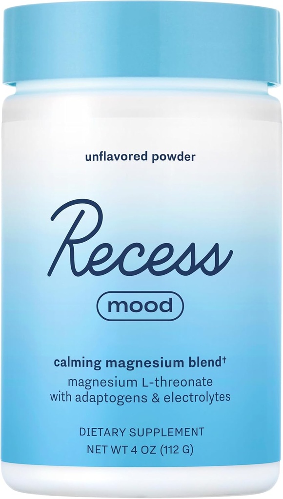 Recess Mood Powder, Calming Magnesium L-Threonate Blend met Passie Bloem, L-Theanine, Elektrolyten, Magnesium Kalm Ondersteuning Poeder Supplement - Unflavored 28 Serving Tub