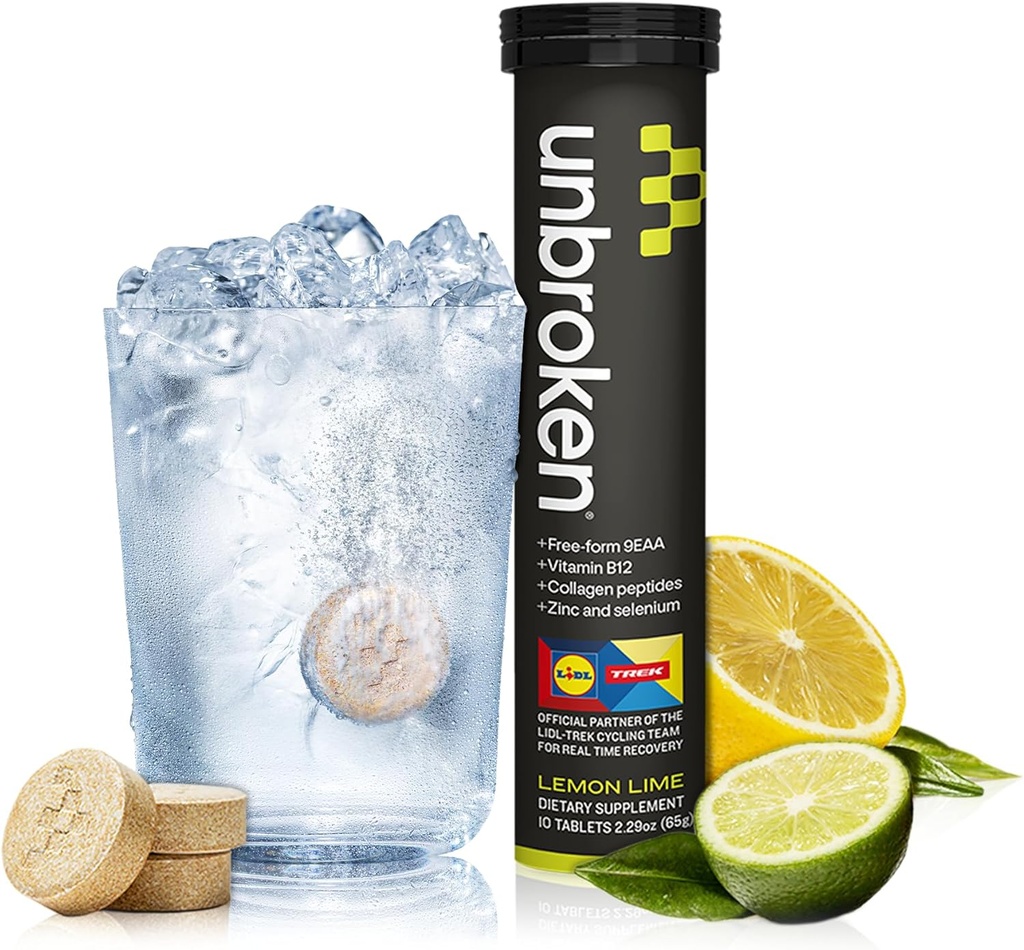 UNROKEN 9EAA/BCAA 回收药片(60% FREE-FORM/40% Di- & Tri-Peptides),加速恢复和减少肌肉疼痛的氨酸补充剂,男女后期和前期工作,10 Ser.,柠檬液