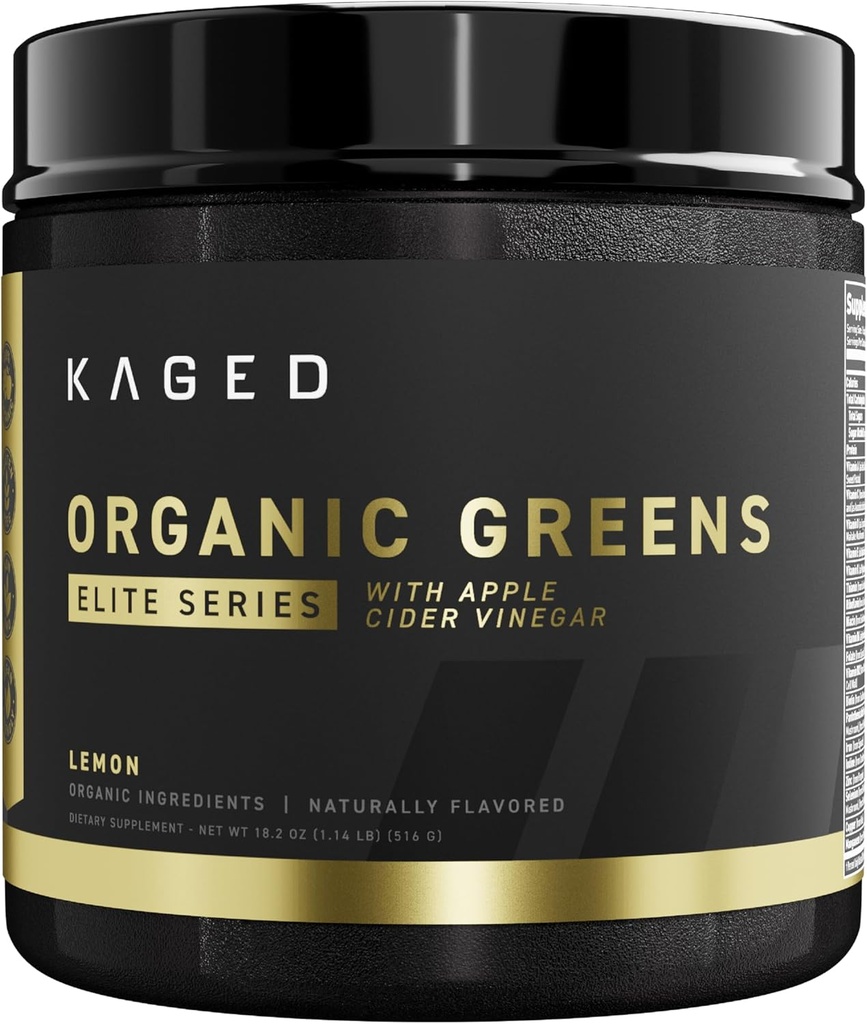Kaged Organic Greens Elite | Superfood and Greens pulver med Apple Cider Vinegar, Adaptogen, Prebiotika, vitaminer og mineraler | Lemon | 30 Serveringer