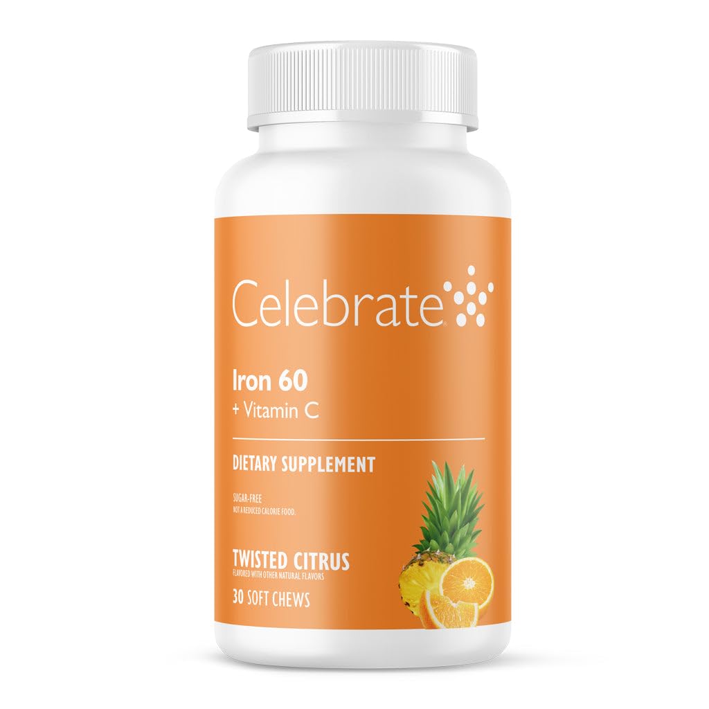 Celebrate Vitamins Iron Supplement with 60mg Iron & Vitamin C – Citrus Chewables for Bariatric Patients, Gastric Bypass & Sleeve Gastrectomy Support 30 Tablets for Post-Surgery