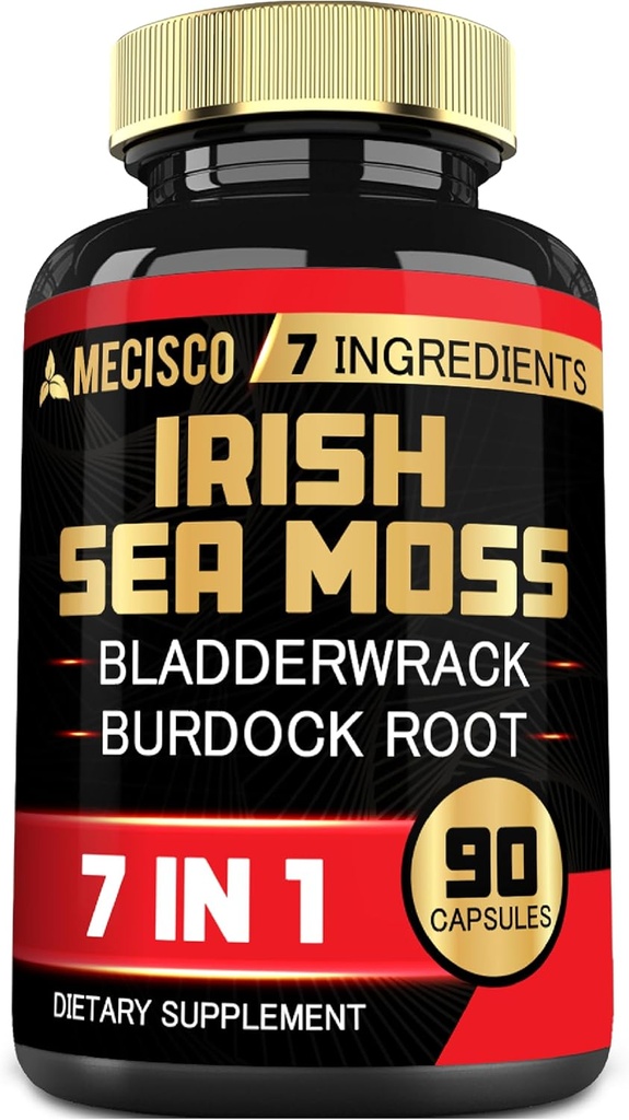 7in1 Irish Sea Moss капсули 6750 Mg с органичен Bladderwrack & Burdock Root, куркума, Apple Cider Vigar - Raw Seamos хапчета за коса, кожа, щитовидна жлеза Здраве - 90 Caps for 3-month Supply