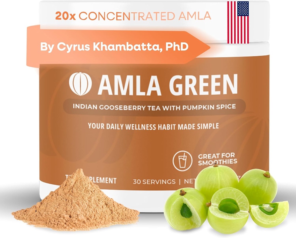 Amla Powder超级食品 配有南瓜辣椒 20x Ultra Centrocused Amla, 配有肉桂, 姜, Nutmeg, Cloves, Allspice, Cardamom, 印度鹅莓, 南瓜辣椒, 30种服务