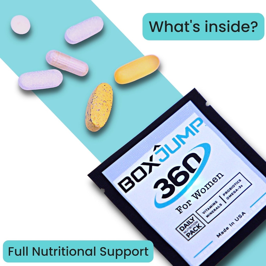 BoxJump Women 's Daily Multivitamin Packs with Esential Vitamin and Minerals - Zawiera witaminy D, C, E, A, B12 for Energy, Endurance, Immune Support, Bone and Skin Health - 30- Day