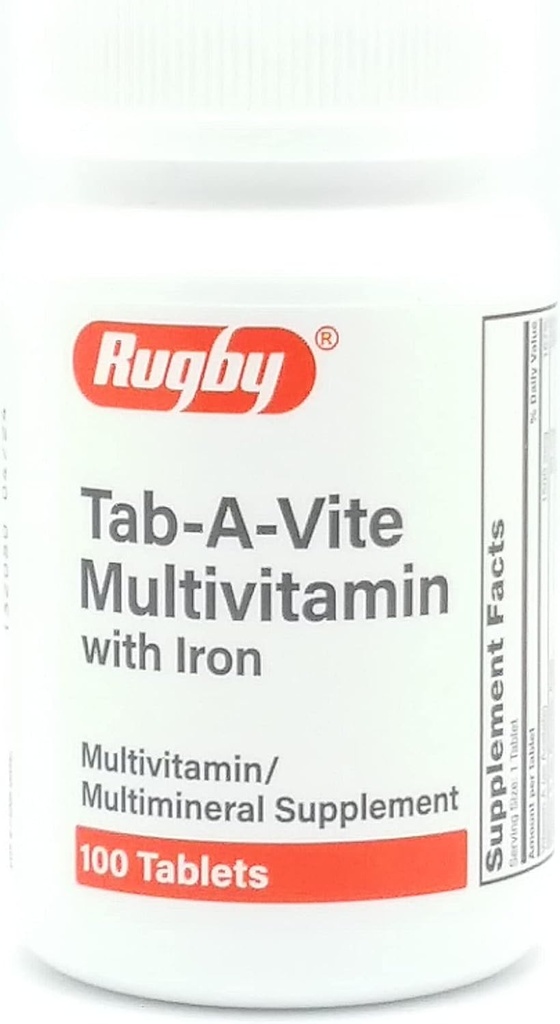 Rugby Laboratories Tab- A- Vite multivitamin vas- multiásványi kiegészítő A- vitaminnal, C-, D- tiamin Riboflavin Niacin Folate Pantothenic Acid 100 tabletta (1x csomag)