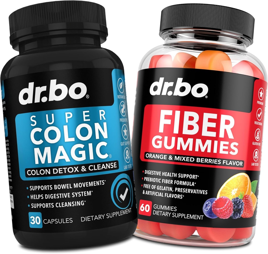 DR. BO Fiber Gummies & Colon Cleanse Supplements - Supplement de fibra prebiótica saborosa Gummy - Super Colon Magic Bowel Movement Suporte para limpeza de estômago e intestino