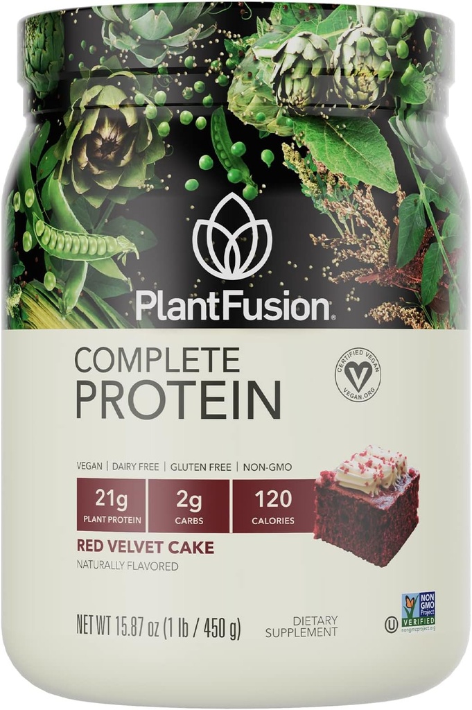 PlantFusion Complete Vegan Protein Powder - Plant Based Protein Powder med BCAAs, Digestive Enzymes och Pea Protein - Keto, Gluten Free, Soy Free, Non-Dairy, No Sugar, Non-GMO - Red Velvet 1 lb