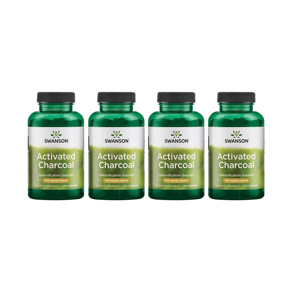 Swanson Activated Charcoal Digestive Support Supplement for Digestive-Comfort-Seeking Adults - 260 mg Per Capsule (120 Capsules, 520 mg Per Serving, 4 Pack)
