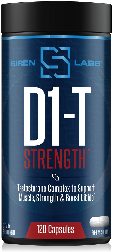 SIRENLABS D1-T Strength Testosterone Booster for Men Mass Gainer with D-Aspartic Acid - Monster Muscle Mass-Building - Test Booster Suppression of Estrogen Anabolic Muscle Growth (120 Capsules)