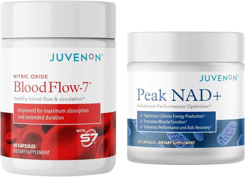 Juvenon BloodFlow-7 oxido nitriko gehigarria Nitrosigine + Peak NAD+