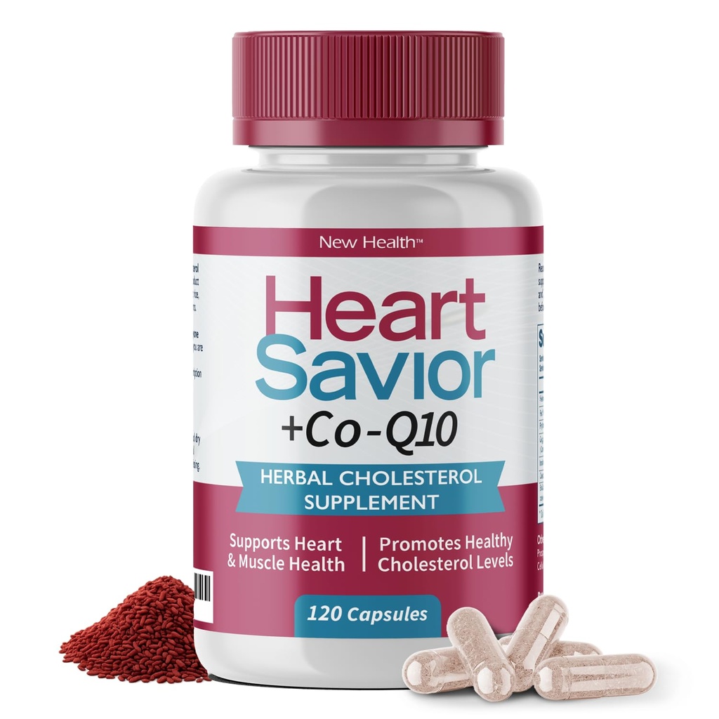 HeartSavior Natural Cholesterol Support Supplement with Red Yeast Rice, CoQ10, Plant Sterols & Niacin Blend - 7-Ingredient Healthy Formula for Men & Women - Made in USA, Non-GMO, (120 Capsules)