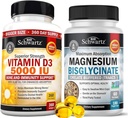 High Strength Vitamin D3 5000 IU 125 mcg (1 Year Supply) Plus High Absorption Magnesium Bisglycinate Capsules (2 Month Supply)
