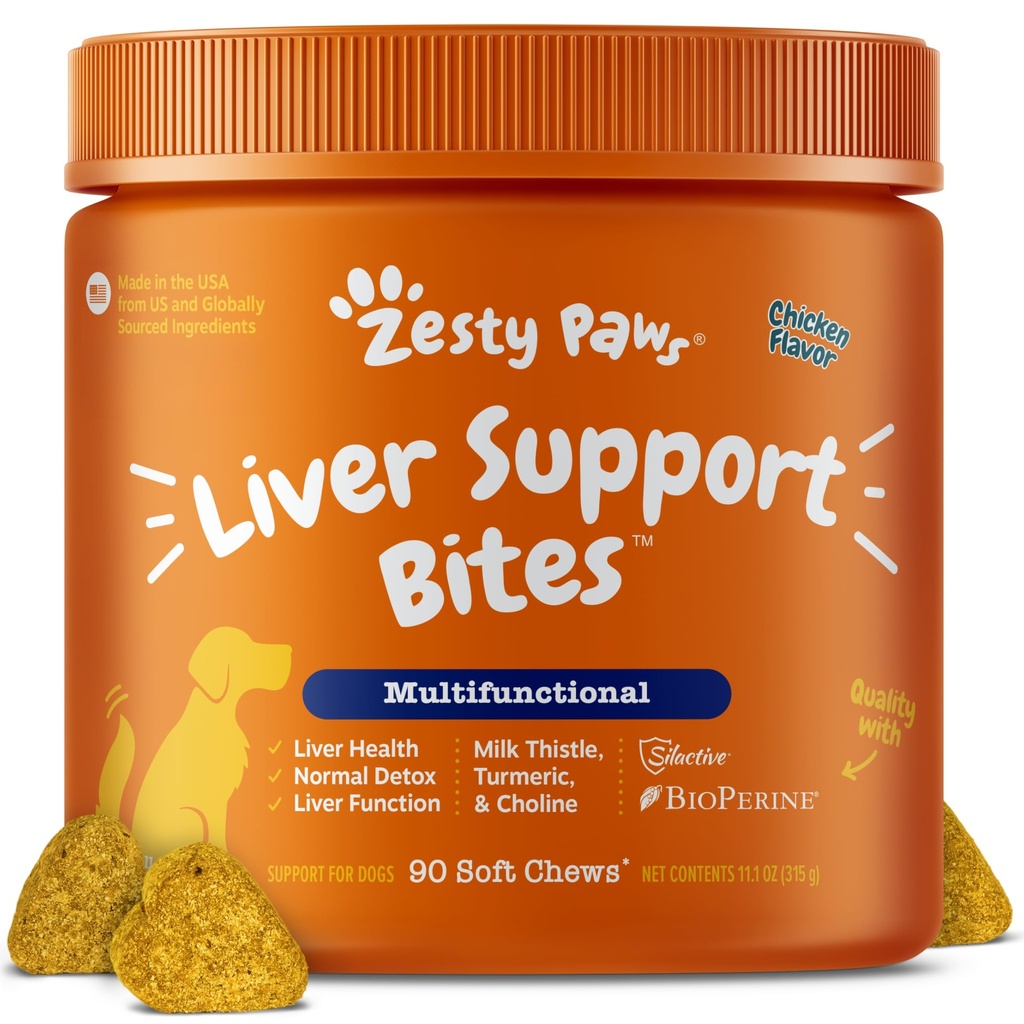 Zesty Paws Dog Liver Supplement - Milk Thistle for Dogs, Chicken, 90 Ct