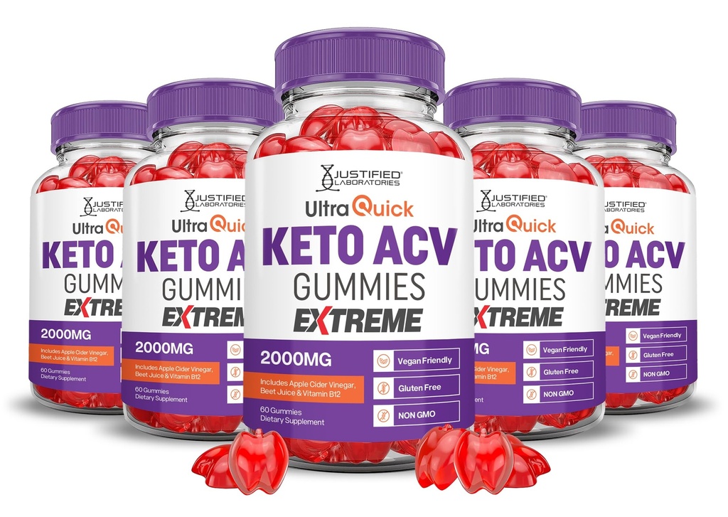 (5 Pack) Ultra Quick Keto ACV Gummies Extreme 2000MG Ultraquick Keto Gummies Apple Cider Vinegar Formulated with Pomegranate Beet Juice Powder B12 Vegan Non GMO 300 Gummys
