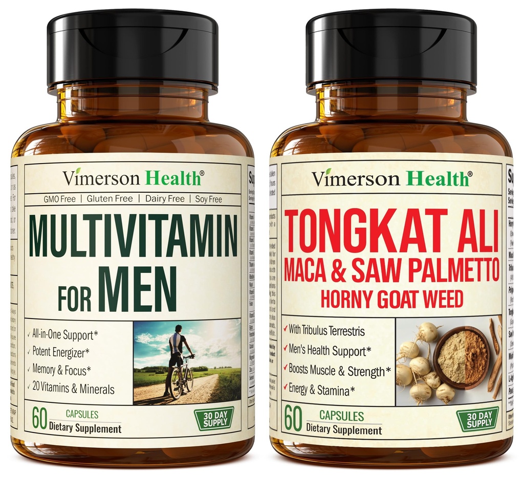 Vimerson Health Multivitamin for Men & Tongkat Ali for Men with Horny Goat Weed, Maca Root Powder, Tribulus Terrestris, Saw Palmetto Extract