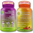 Plant-Based Bone & Immune Support Supplement Bundle – Liposomal Vitamin C 1500mg with Organic Acerola & Camu Camu + Calcium Magnesium Zinc with Vitamin D3, K2 & Turmeric – Vegan, Non-GMO