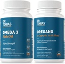 Tobias Omega 3 Fish Oil and Oregano & Caprylic Acid 보조 식품, 지원 심장, 뇌, Gut Flora Balance Complex 및 여성 및 남성을위한 Intestinal 건강