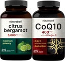 NatureBell CoQ10 400 mg Omega 3 rasvahapot ja Citrus Bergamot Kasviskapselit 5 000 mg Ekvivalentti Bundle Pack ...