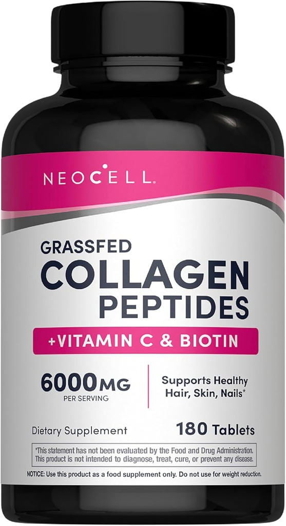 NeoCell Super Colagen cu vitamina C și Biotina, Piele, păr și unghii Supliment, Include antioxidanți, Tabletă, 180 Număr, 1 flacon