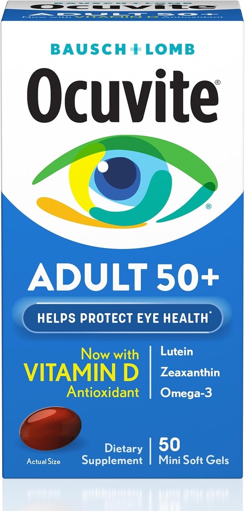 Bausch & Lomb Ocuvite Adult 50+ עין ויטמין & מינרלים Softgels 50 ea (Pack of 4)