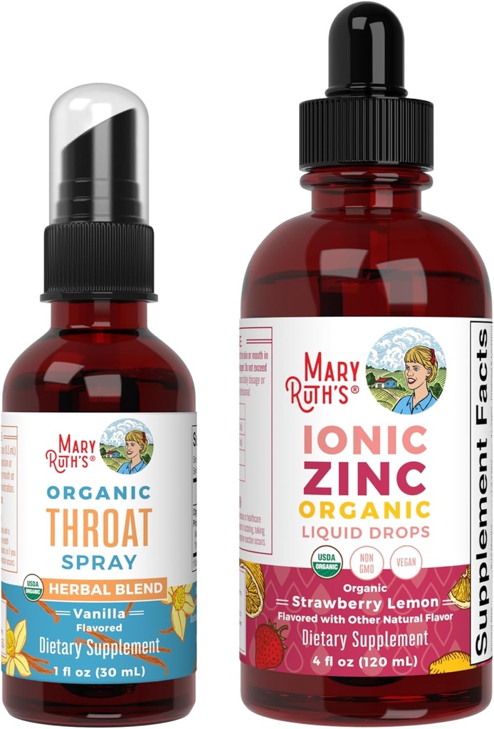 MaryRuth Organics Throat Spray (Vanilla) & Zink Drops (Strawberry Lemon) 