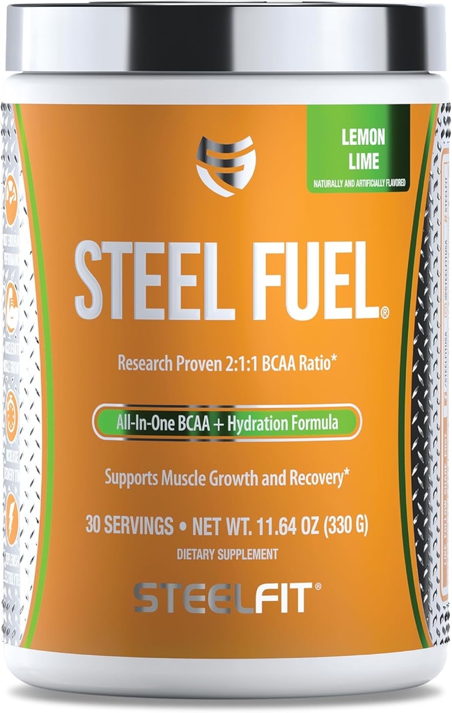 SteelFit Steel Fuel BCAAs Amino Acids Toz Fortra-Workout üçün Intra-İşləşdirici Muscle artıq və inkişaf Endurance - 30 Limon Lime - BCAA Ekstr Toz Elektrolytes & Recovery