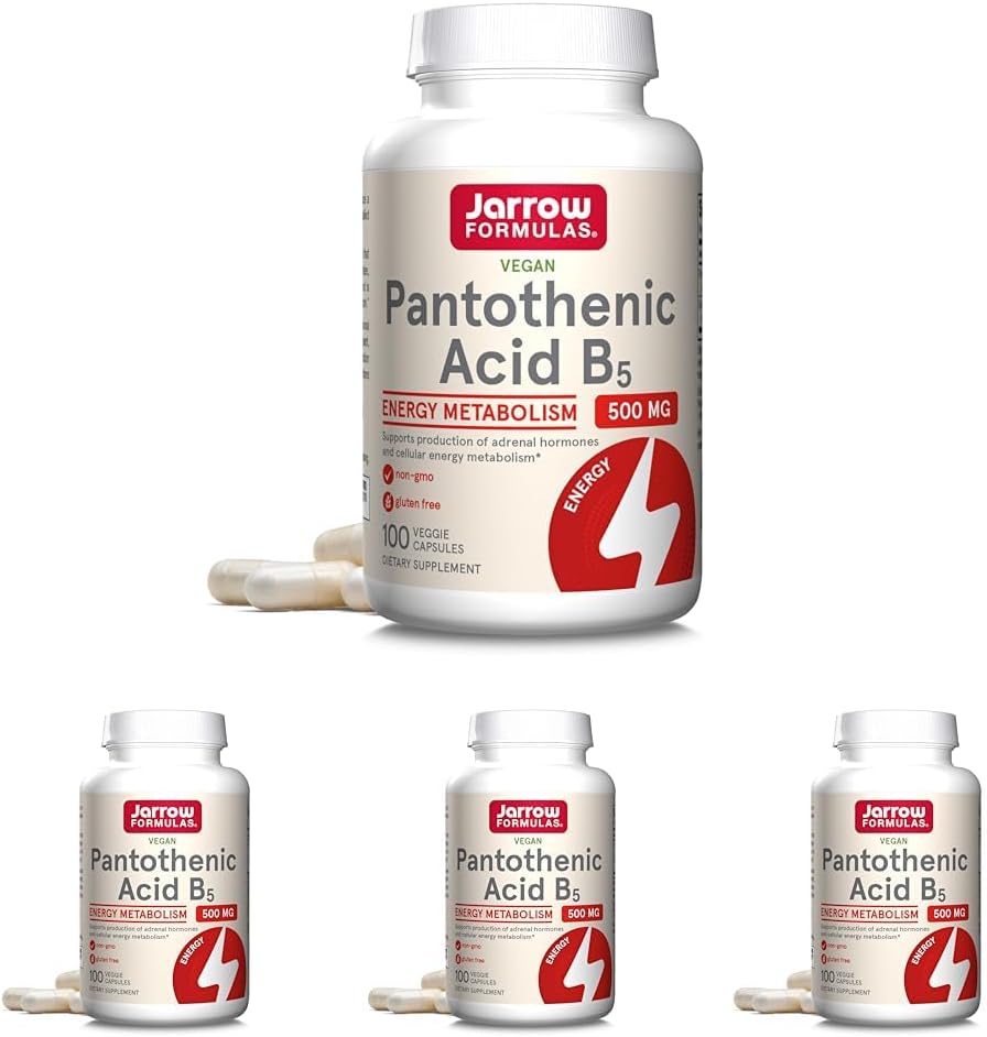 Jarrow Formulas Pantothenic Acid B5 500 mg - 100 Veggie Caps - Essential B 비타민 다이어트 보충 - 에너지 생산 및 대사 지원 - 100 서빙 (포장 4)