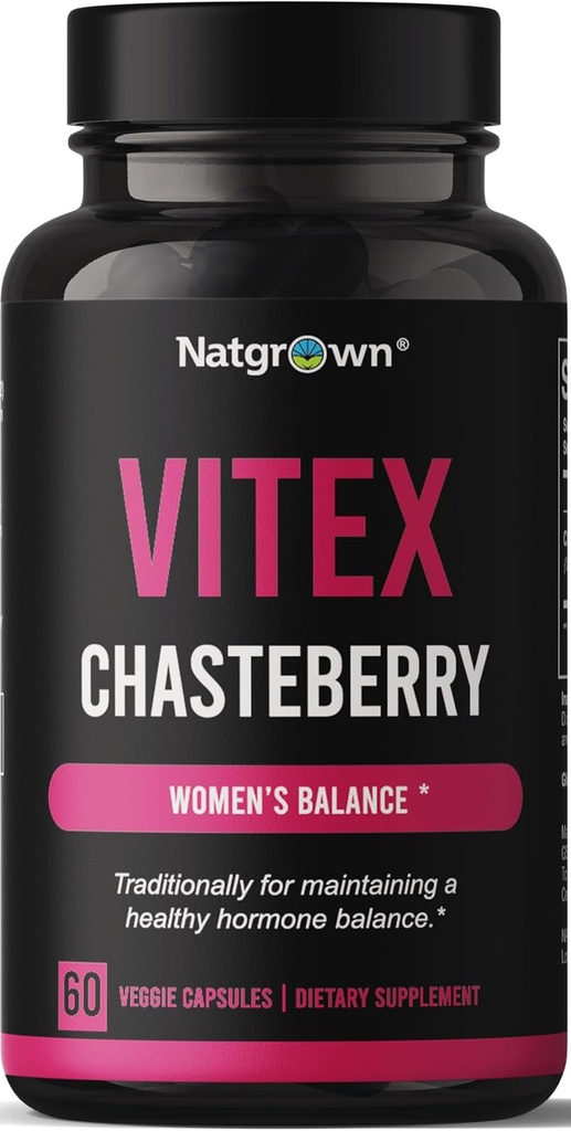 Natgrown Vitex Chasteberry Supplement for Women 1000 mg - Agnus Castus Chaste Tree Vitex Berry Fruit Capsules - 60 Ctt