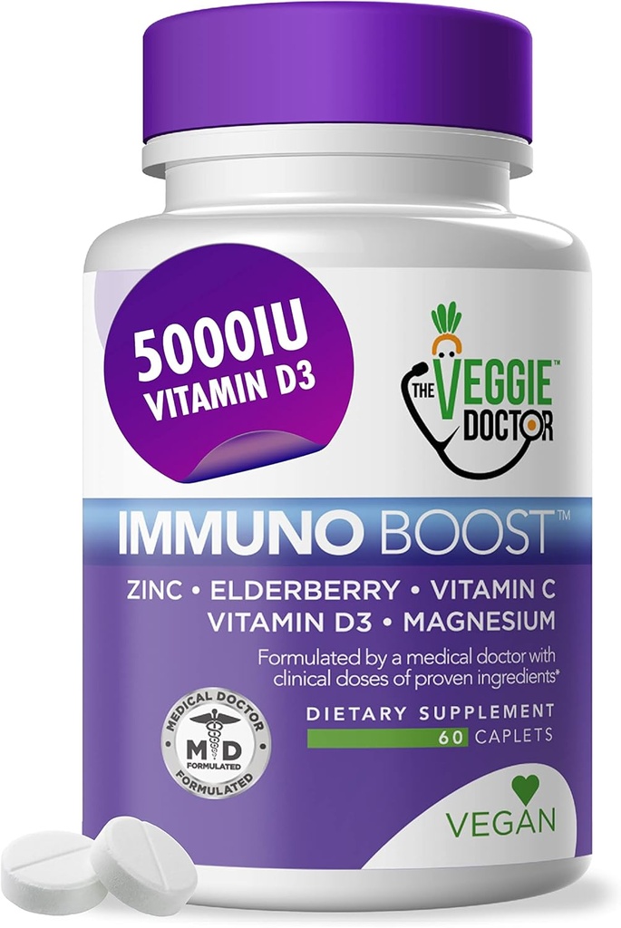 Imune Support Supplement (60 comprimidos) - Todos naturais, Vegan – Elderberry, Zinco, Vitaminas C, D3 para Imune System Boost – Immunity Supplement com magnésio para suporte diário Imune