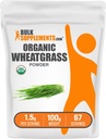 BulkSuppliments.com Organic Wheatgrass Powder - Organic Super Greens Powder, Superfood Suplement - Vegan & Gluten Bebas, 1.5g per Serving, 100g (3.5 oz) (Paket 1)