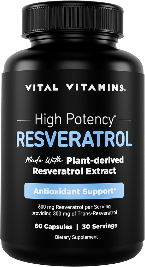 Vitalni vitamini Resveratrol dodatek - antioksidant podpora, celična dolgoživost, kognitivna funkcija - 60 kapsul