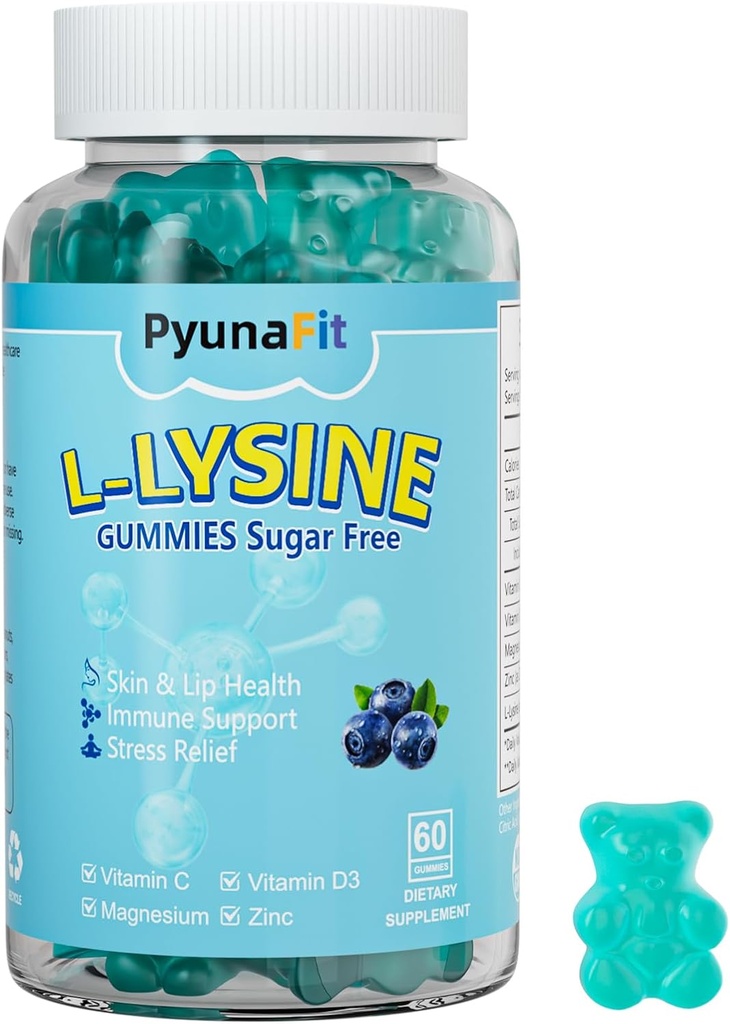 L-Lysine Gummies 1000mg, 5 в 1 Допълнителна сила за имунната подкрепа, кожата и устните здраве, дъвчаща Lysine добавка за деца възрастни, 60 броя