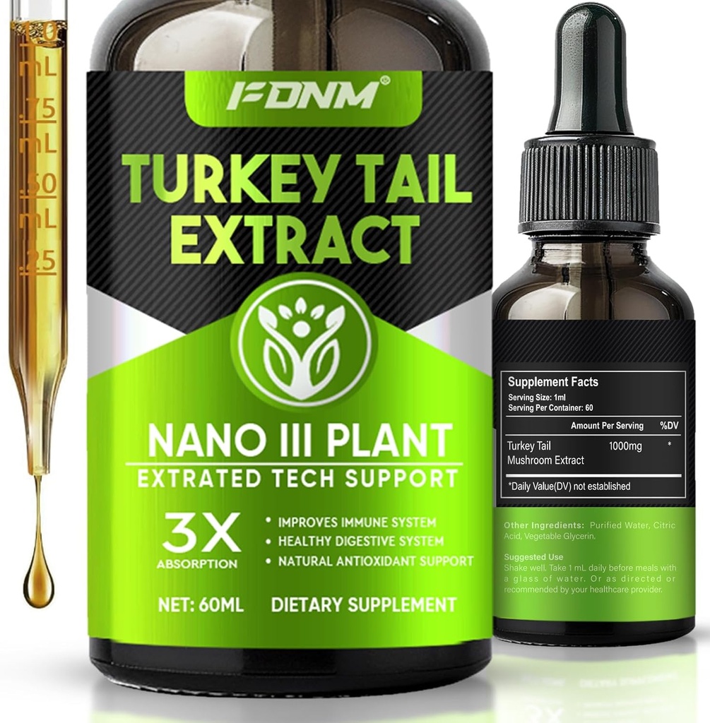 Türkei Tail Mushroom Extract – 2 Fl Oz Pilze Türkei Tail Supplement, Organische Immun- und Verdauungsunterstützung Supplement, Fast-Absorbierende flüssige Tinte