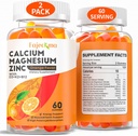 Calcio Magnesio Zinc Gummies para Adulto: Orgánica 1000mg Calcio Citrate Magnesio Suplemento con D3 B12 - Sugar Suplemento de Alta Absorción Libre para Mujeres Hombres (60 Cuenta(Pack de 2))