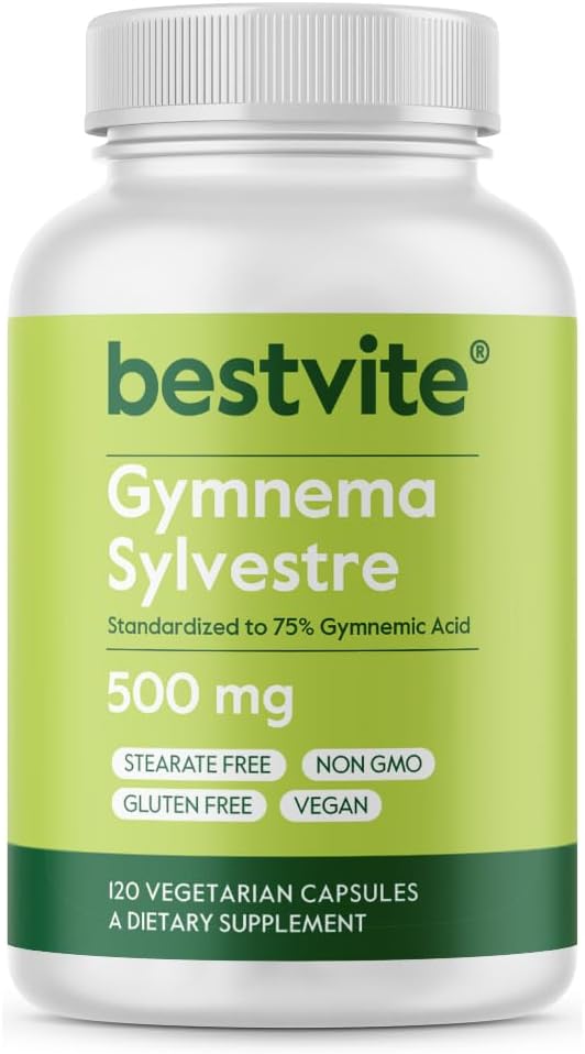 BESTVITE Gymnema Sylvestre 500mg (120 вегетарианских капсул) - стандартизированная до 75% гимнемическая кислота - нет стеаратов - нет наполнителей - нет агентов потока - веган - не ГМО - без глютена