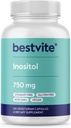 BESTVITE Inozitol 750 mg ako Myo Inozitol (120 Vegetariánov kapsule) - No Stearates - Vegan - Non GMO - Gluten Free