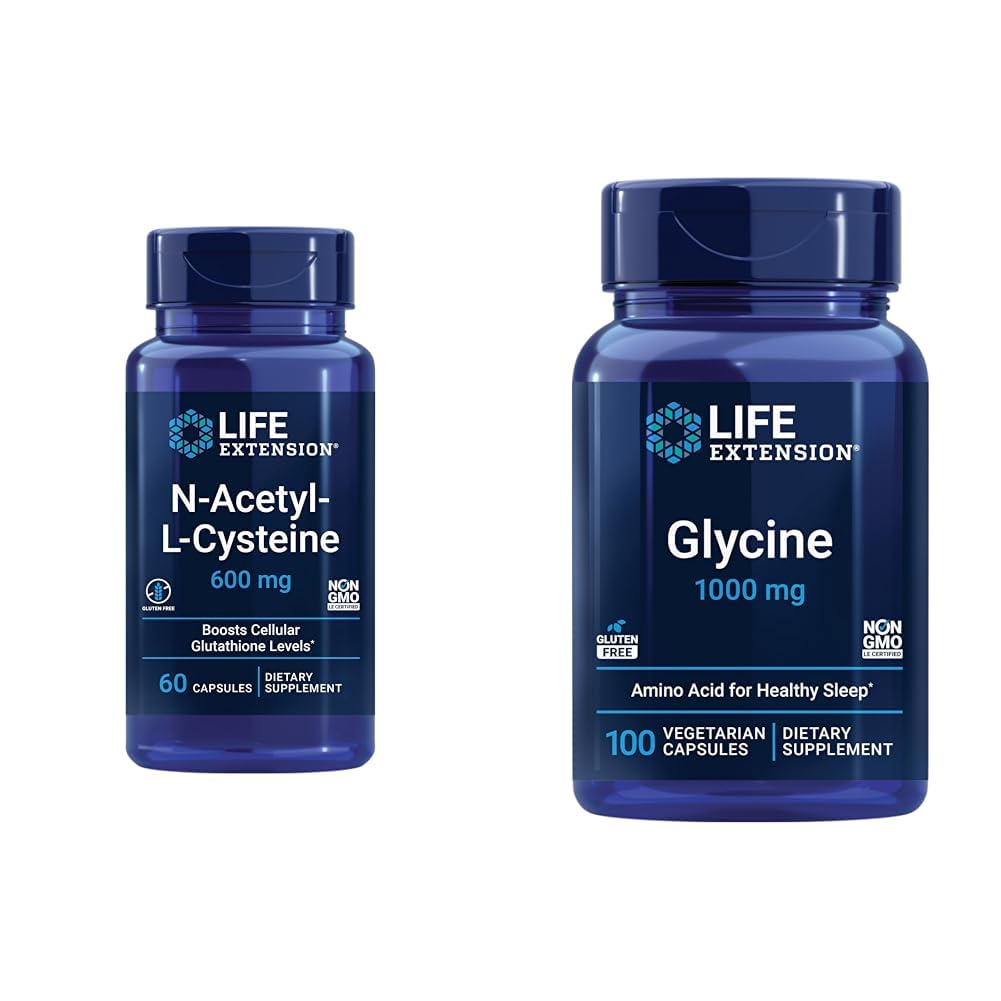 Life Extension N-Acetyl-L-Cysteine (NAC) & Glycine 1000 mg, Promotes Relaxation, Healthy Sleep, Amino Acid, Gluten-Free, Non-GMO, Vegetarian, 100 Capsules